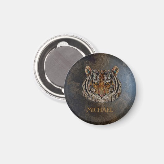 Tijgerhoofd, gezicht, leder. magneet (Voorkant / Achterkant)