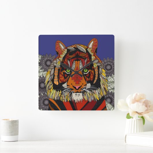 tijgerhoofd middernacht vierkante klok (Huis)