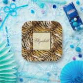 Tijgerhuid, monogram, stijlvol, tijger, gestreept papieren bordje (Feest)