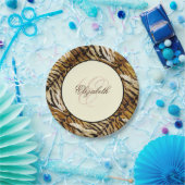 Tijgerhuid, monogram, stijlvol, tijger, gestreept papieren bordje (Feest)