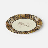 Tijgerhuid, monogram, stijlvol, tijger, gestreept papieren bordje (Gekanteld)