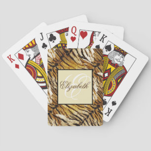 tijgerhuid, monogram, stijlvol, tijger, gestreept, pokerkaarten