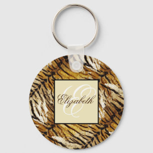Tijgerhuid, monogram, stijlvol, tijger, gestreept sleutelhanger