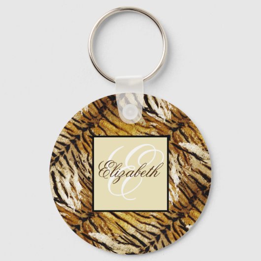 Tijgerhuid, monogram, stijlvol, tijger, gestreept sleutelhanger (Voorkant)