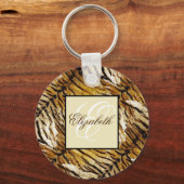 Tijgerhuid, monogram, stijlvol, tijger, gestreept sleutelhanger (Voorkant)