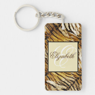 tijgerhuid, monogram, stijlvol, tijger, gestreept, sleutelhanger