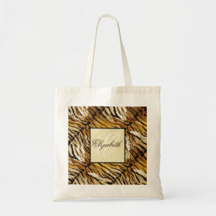 Tijgerhuid, monogram, stijlvol, tijger, gestreept tote bag