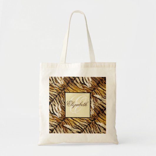 Tijgerhuid, monogram, stijlvol, tijger, gestreept tote bag (Voorkant)