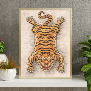 Tijgerillustratie in vintage stijl   Traditionele  Poster