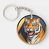Tijgerillustratie met intense expressie sleutelhanger (Voorkant)