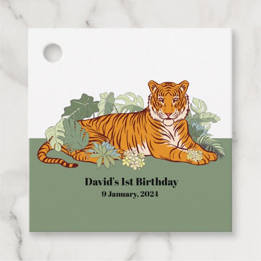 Tijgerjongensfeestje, dierlijk oerwoud bedankjes labels (Voorkant)