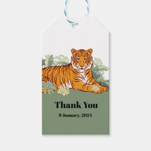 Tijgerjongensfeestje, dierlijk oerwoud cadeaulabel (Voorkant)