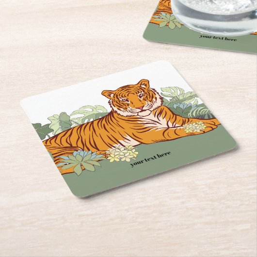 Tijgerjongensfeestje, dierlijk oerwoud kartonnen onderzetters (Schuin)