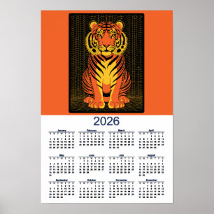 Tijgerkalender Dramatisch Oranje Zwart Tijger 2026 Poster