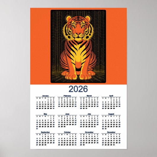 Tijgerkalender Dramatisch Oranje Zwarte Tijger 20 Poster (Voorkant)