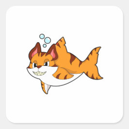 Tijgerkat als haai in water.PNG Vierkante Sticker