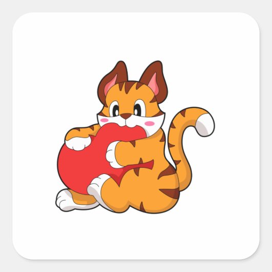 Tijgerkat in liefde met hart.PNG Vierkante Sticker (Voorkant)