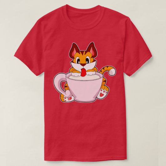 Tijgerkat met beker melk t-shirt (Design voorkant)