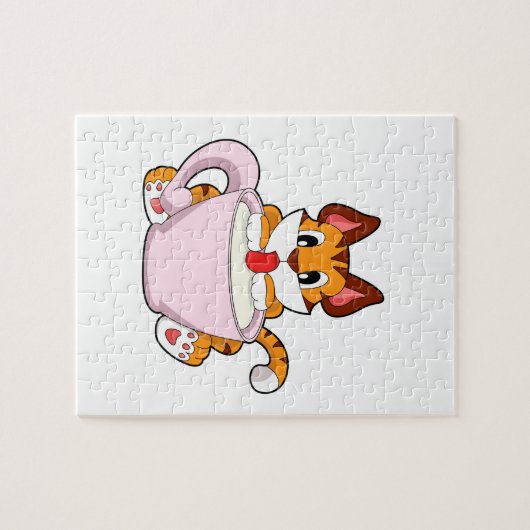 Tijgerkat met beker van melk.PNG Legpuzzel (Horizontaal)