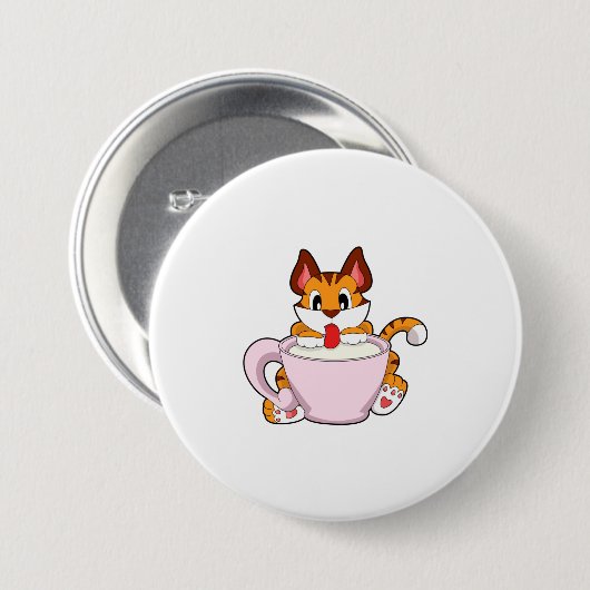 Tijgerkat met beker van melk.PNG Ronde Button 7,6 Cm (Voorkant /achterkant)