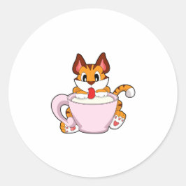 Tijgerkat met beker van melk.PNG Ronde Sticker