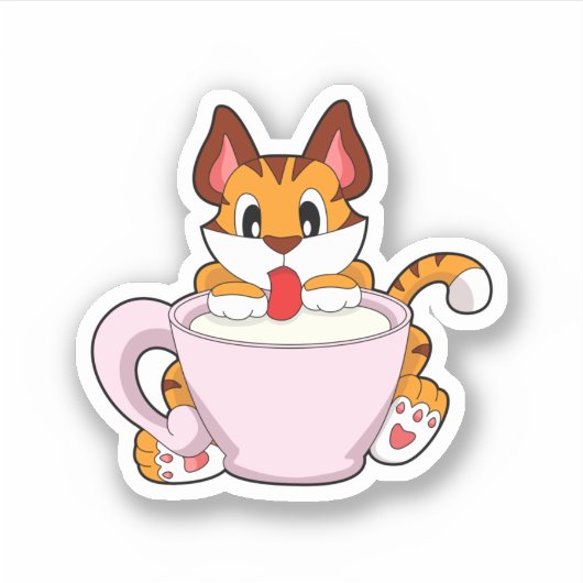 Tijgerkat met beker van melk.PNG Sticker (Voorkant)