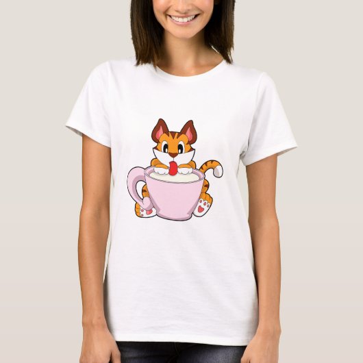 Tijgerkat met beker van melk.PNG T-shirt (Voorkant)