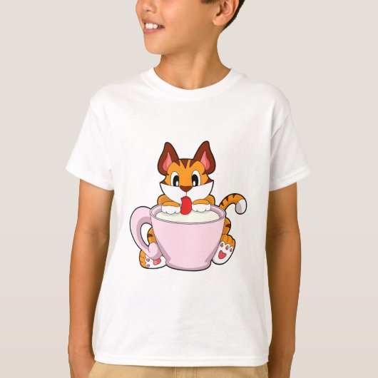 Tijgerkat met beker van melk.PNG T-shirt (Voorkant)