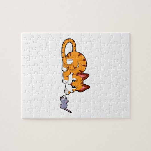 Tijgerkat met muis legpuzzel (Horizontaal)