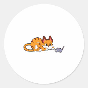 Tijgerkat met muis ronde sticker