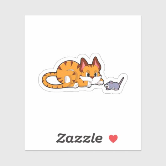 Tijgerkat met muis sticker (Vel)