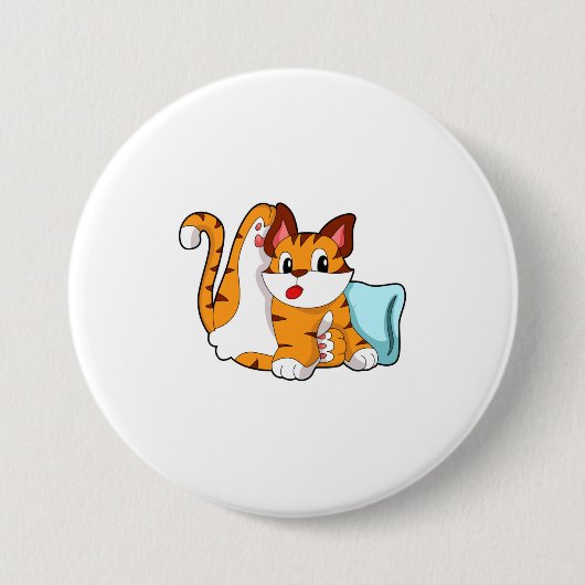 Tijgerkat met piloot ronde button 7,6 cm (Voorkant)