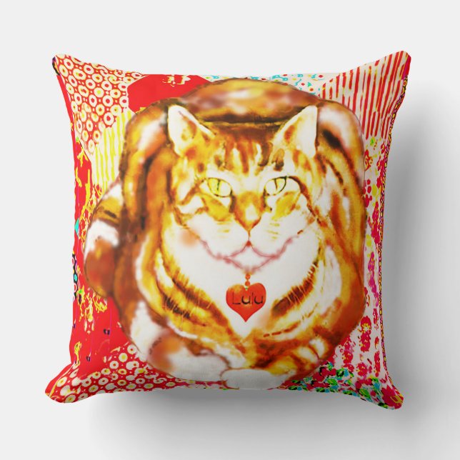 Tijgerkat Rood Decoratief Ontwerp Achtergrond Kussen (Voorkant)