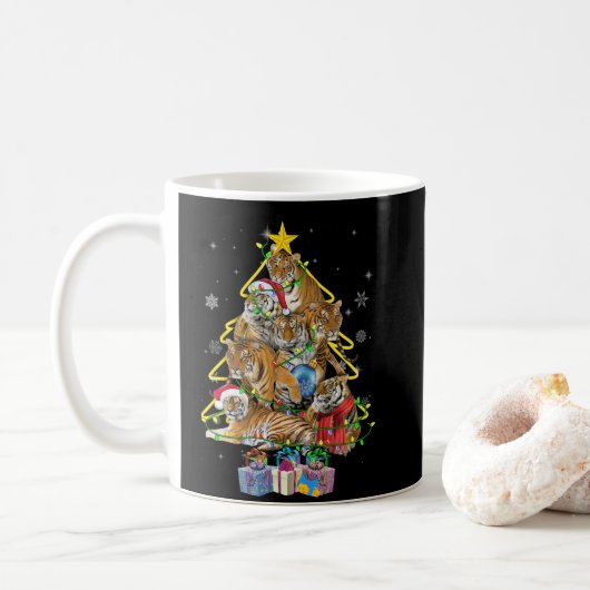 Tijgerkerstboomsneeuw Funny Tiger Xmas Gift Koffiemok (Met donut)