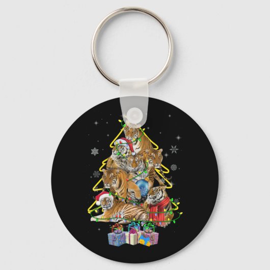 Tijgerkerstboomsneeuw Funny Tiger Xmas Gift Sleutelhanger (Voorkant)