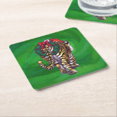 TijgerKerstmis op groen Kartonnen Onderzetters (Schuin)