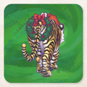 TijgerKerstmis op groen Kartonnen Onderzetters (Voorkant)