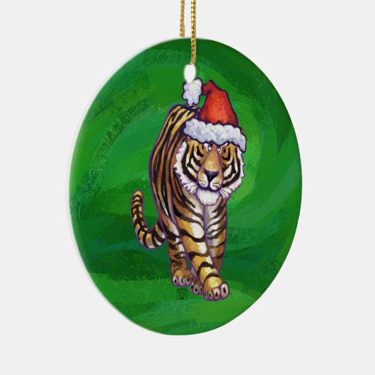 TijgerKerstmis op groen Keramisch Ornament (Rechts)