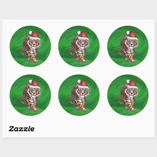 TijgerKerstmis op groen Ronde Sticker (Vel)