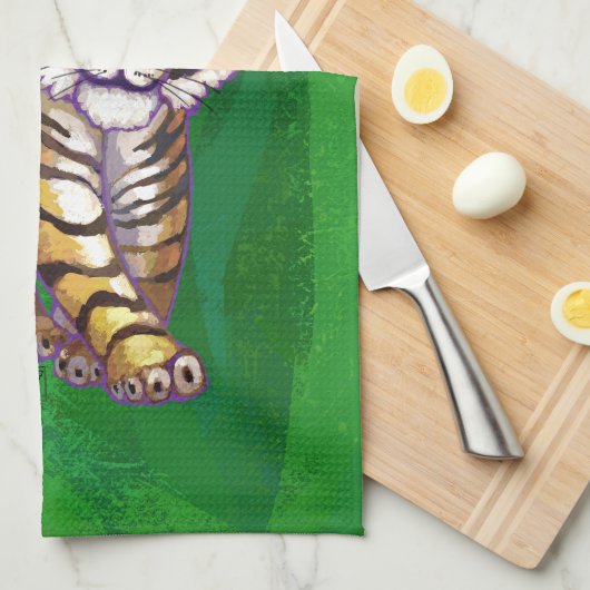 TijgerKerstmis op groen Theedoek (Quarter Fold)