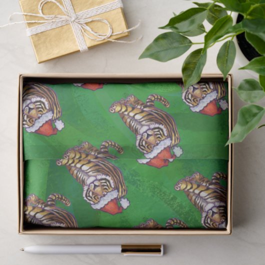 TijgerKerstmis op groen Tissuepapier (Geschenk)