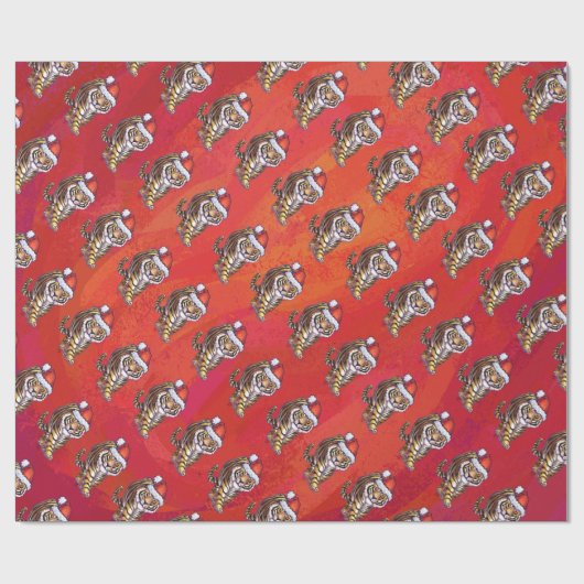 TijgerKerstmis op rood Cadeaupapier (Vlak)