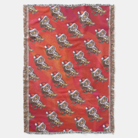 TijgerKerstmis op rood Deken (Voorkant Verticaal)