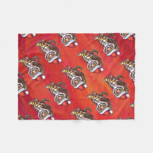 TijgerKerstmis op rood Fleece Deken (Voorkant (Horizontaal))