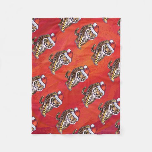 TijgerKerstmis op rood Fleece Deken (Voorkant)