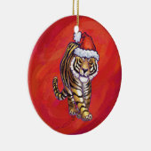 TijgerKerstmis op rood Keramisch Ornament (Rechts)