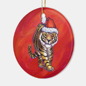 TijgerKerstmis op rood Keramisch Ornament (Links)