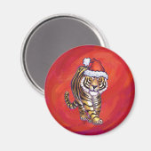 TijgerKerstmis op rood Magneet (Voorkant / Achterkant)