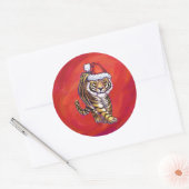 TijgerKerstmis op rood Ronde Sticker (Envelop)