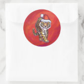 TijgerKerstmis op rood Ronde Sticker (Tas)